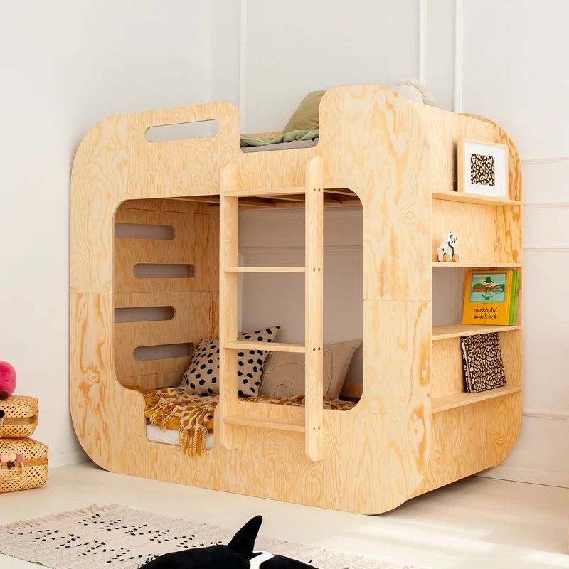 Lit superposé 90x200 échelle à droite sommier inclus Nadège Bois