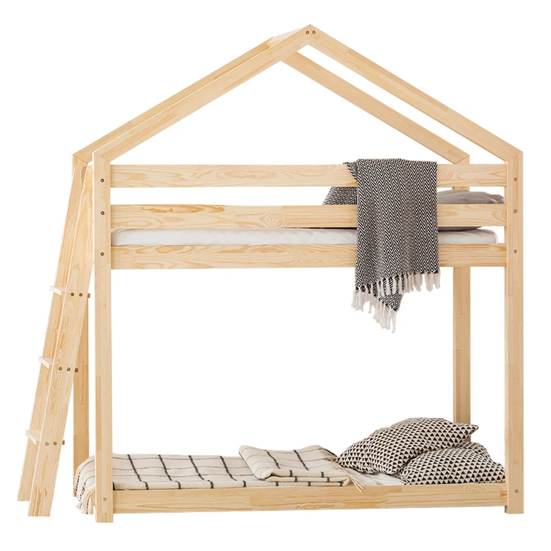 Lit cabane superposé 90x200 sommier inclus Gaëlle Bois