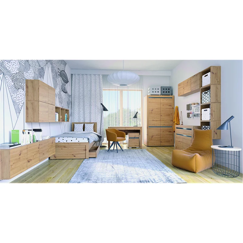Armoire 2 portes LED inclus Kasla Bois et Anthracite