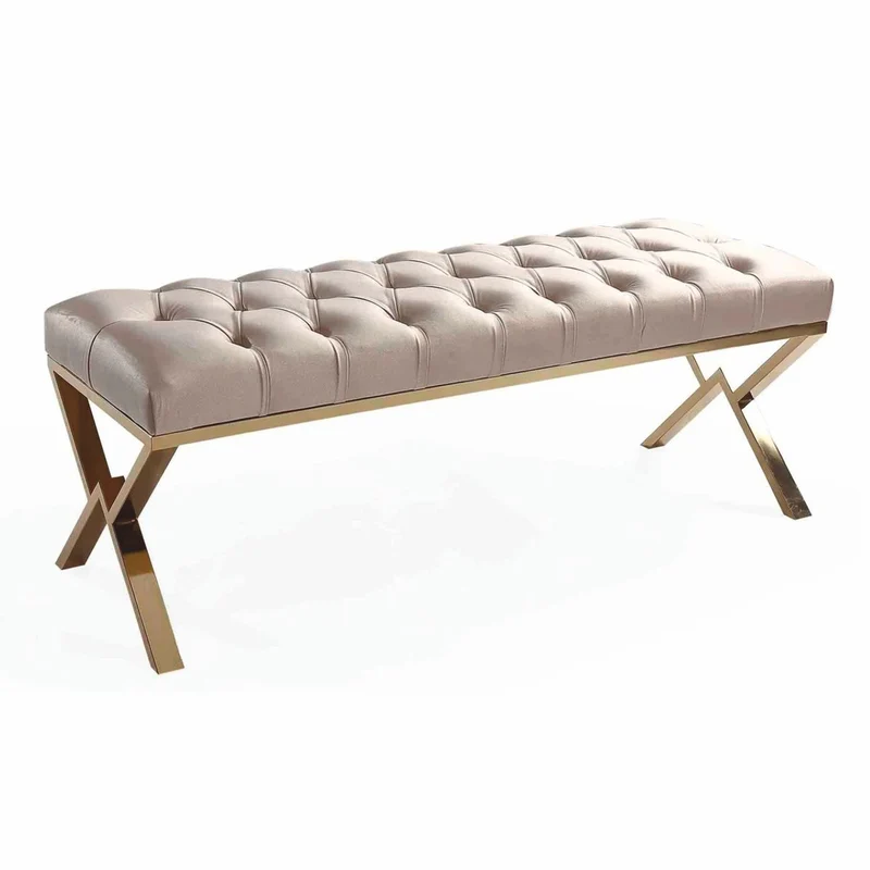 Casa Padrino Luxus Chesterfield Sitzbank Beige / Gold 120 cm - Luxus Möbel