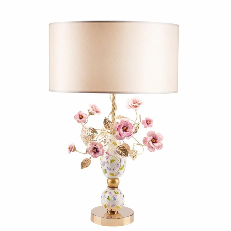 Casa Padrino Luxus Porzellan Tischleuchte Bunt / Gold / Beige H. 75 cm - Made in Italy