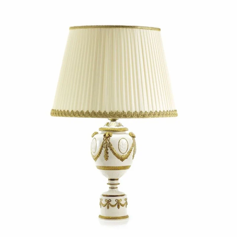 Casa Padrino Luxus Barock Porzellan Tischleuchte Weiß / Gold / Elfenbein H. 58 cm - Made in Italy