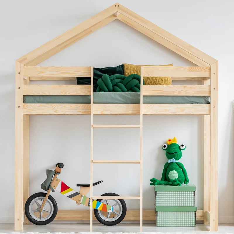 Lit cabane mi-hauteur 90x200 sommier inclus Jeanne Bois