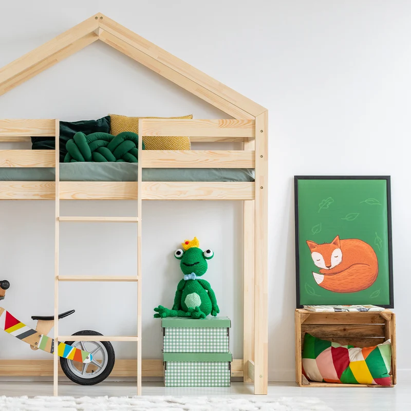 Lit cabane mi-hauteur 90x200 sommier inclus Jeanne Bois