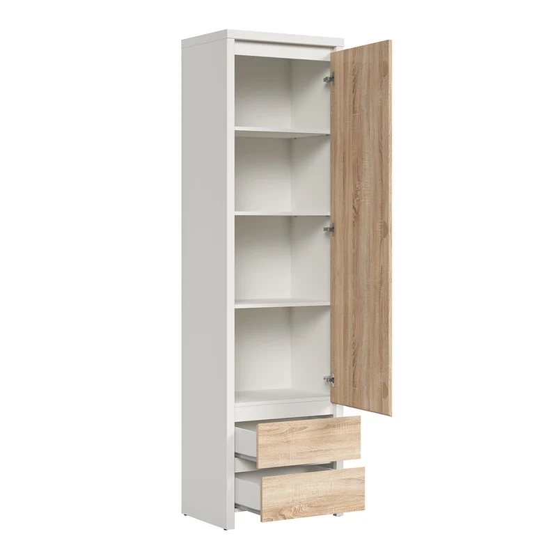 Armoire colonne 1 porte 2 tiroirs Soren Blanc et Bois