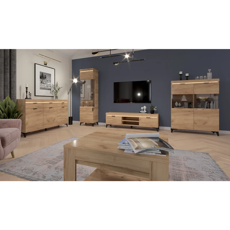 Buffet 2 portes 2 tiroirs LED inclus Ruben Bois
