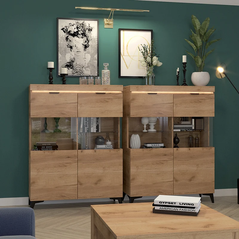 Vaisselier 2 portes LED inclus Ruben Bois