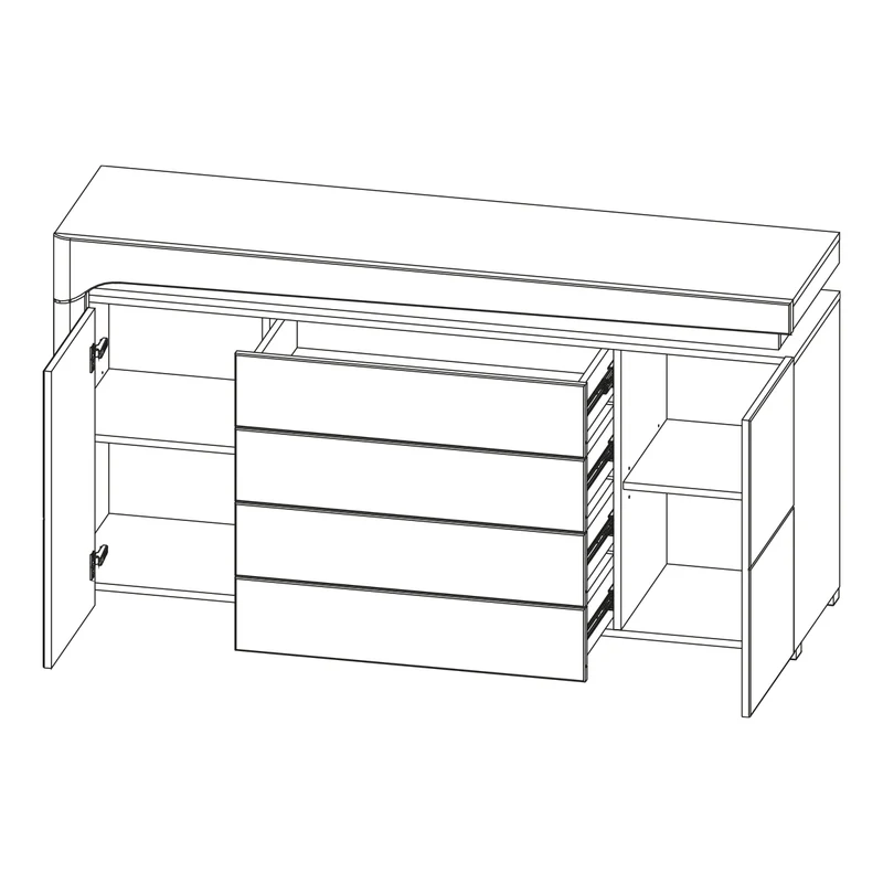 Buffet 2 portes 4 tiroirs LED inclus Teo Blanc et Gris
