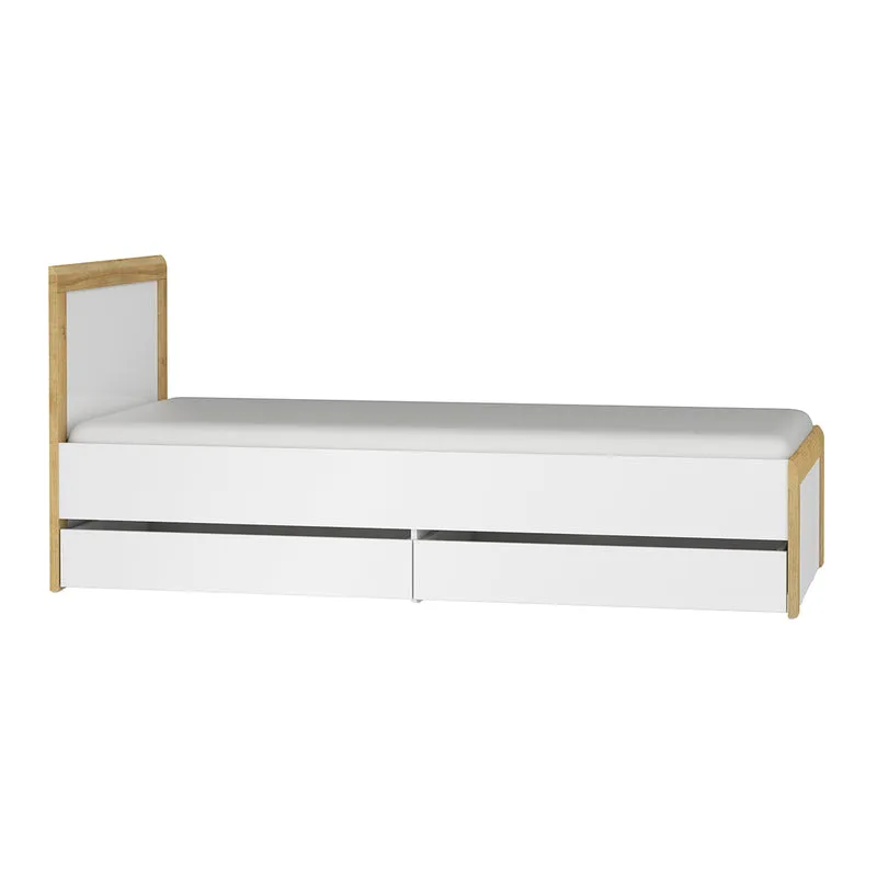Lit 90x200 tiroirs inclus Teo Blanc et Bois