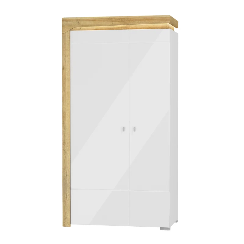 Armoire 2 portes LED inclus Teo Blanc et Bois