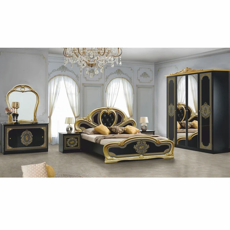 Casa Padrino Luxus Barock Schlafzimmer Schrank Schwarz / Gold 177 cm - Barock Schlafzimmer Möbel