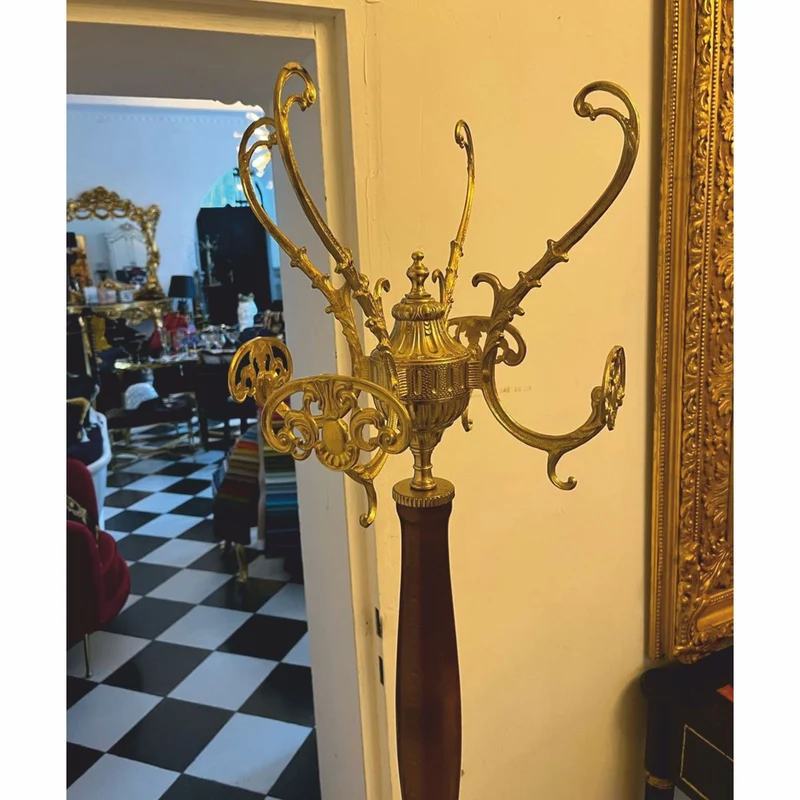 Casa Padrino Luxus Barock Garderobenständer Gold / Dunkelbraun H. 180 cm - Made in Italy