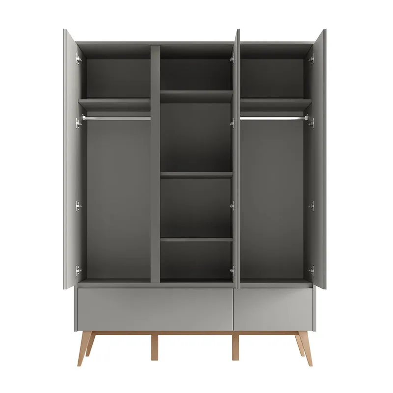 Armoire 3 portes 2 tiroirs Pinio Swing Gris et bois