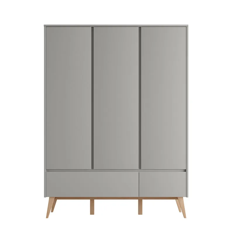 Armoire 3 portes 2 tiroirs Pinio Swing Gris et bois