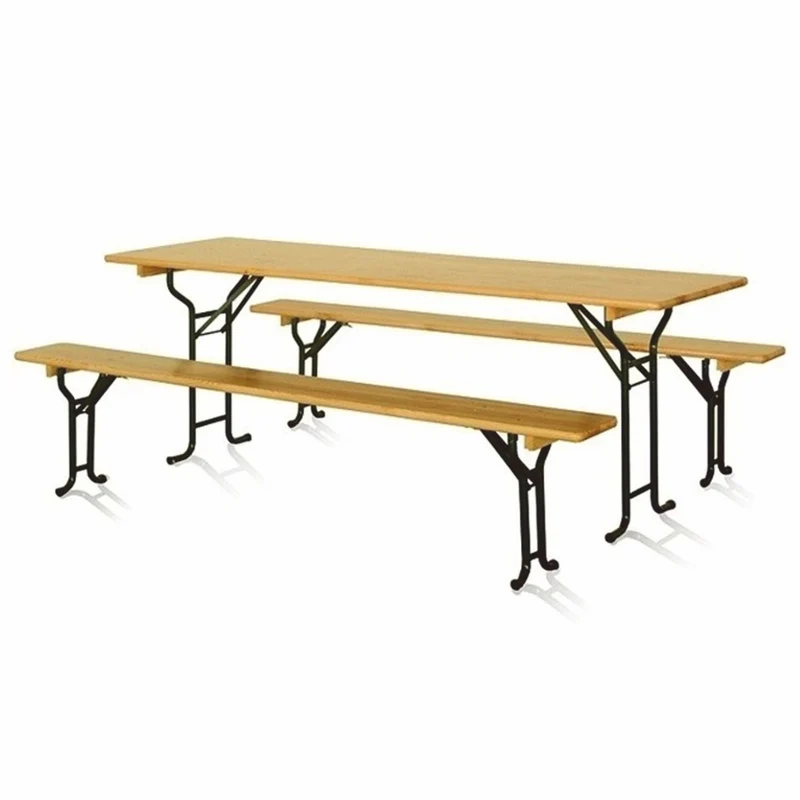 Casa Padrino Gartengarnitur Naturfarben / Schwarz 220 cm - Biergarten Möbel