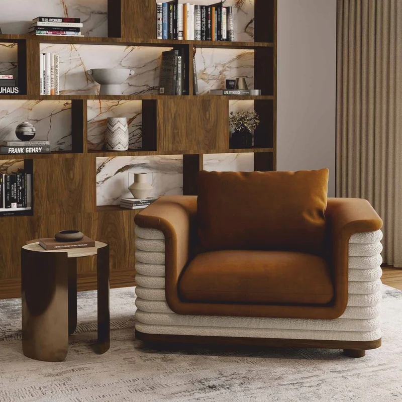Casa Padrino Luxus Wohnzimmer & Hotel Sessel Braun / Weiß 115 cm - Premium Qualität