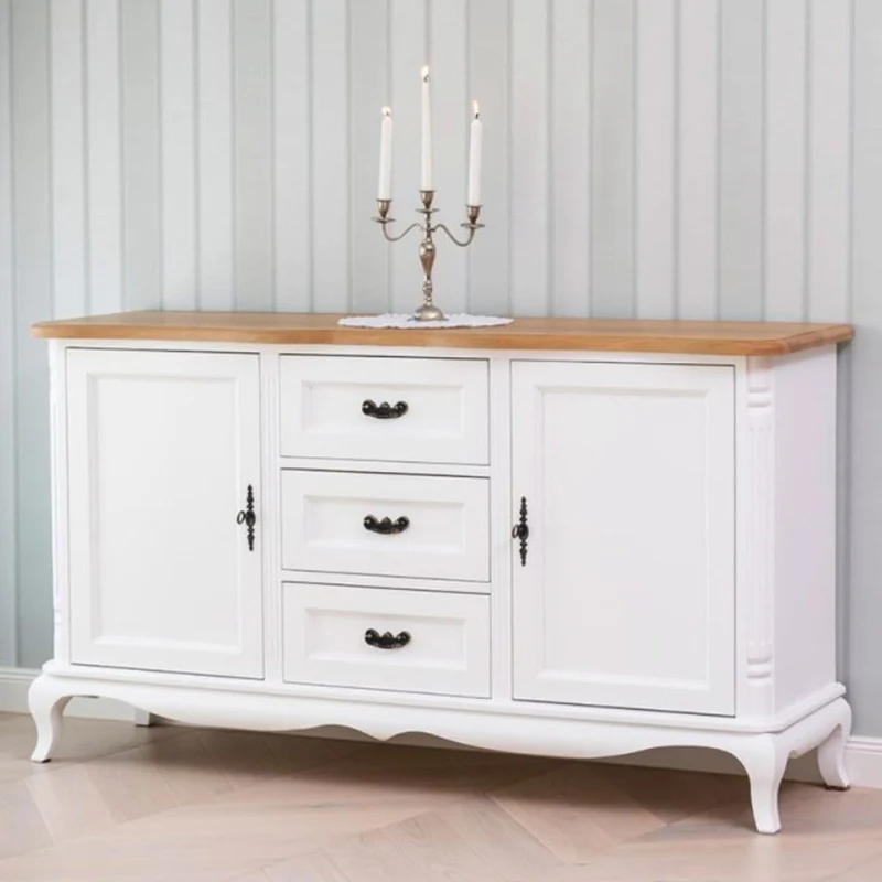 Casa Padrino Landhausstil Sideboard Weiß / Naturfarben 158 cm - Landhausstil Möbel