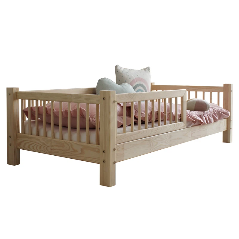 Lit 90x190 barrière et sommier inclus pieds 10 cm Adèle Bois