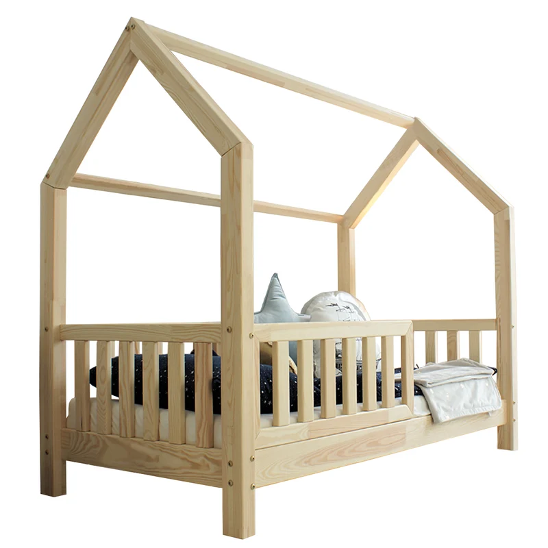 Lit cabane 90x190 barrière et sommier inclus pieds 10 cm Daisy Bois