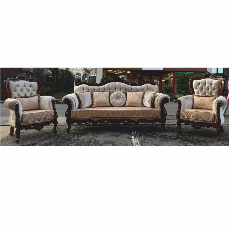 Casa Padrino Luxus Barock Wohnzimmer Set Silber / Dunkelbraun - Barockstil Möbel