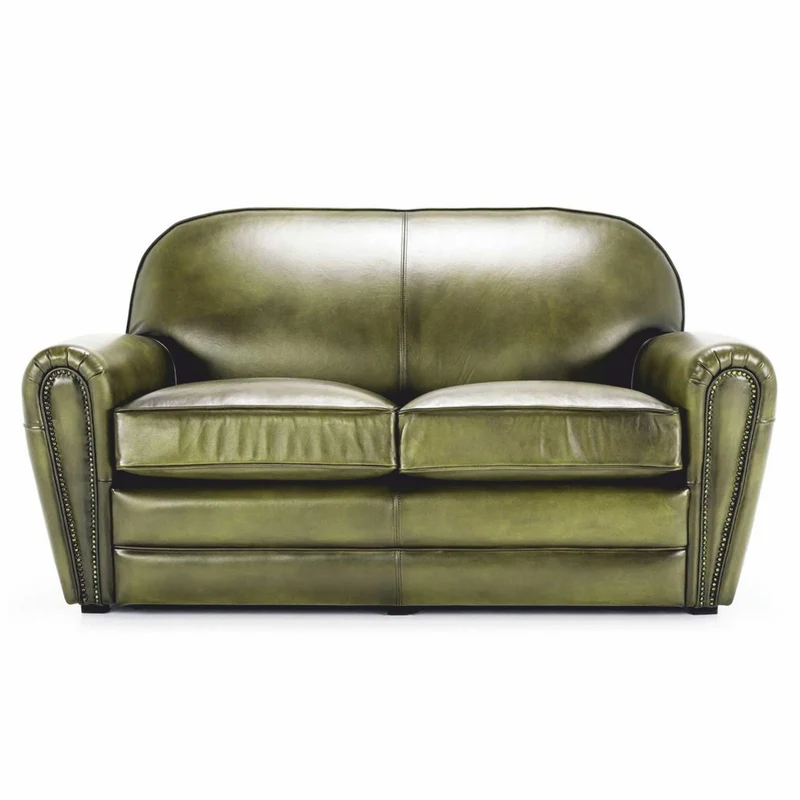 Casa Padrino Luxus Leder Sofa Grün / Schwarz 190 cm - Echtleder Möbel