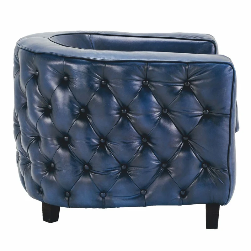 Casa Padrino Luxus Chesterfield Echtleder Sessel Blau / Schwarz - Leder Möbel