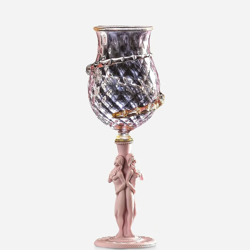 Casa Padrino Luxus Barock Weinglas Rosa / Gold Ø 9 x H. 27 cm - Made in Italy