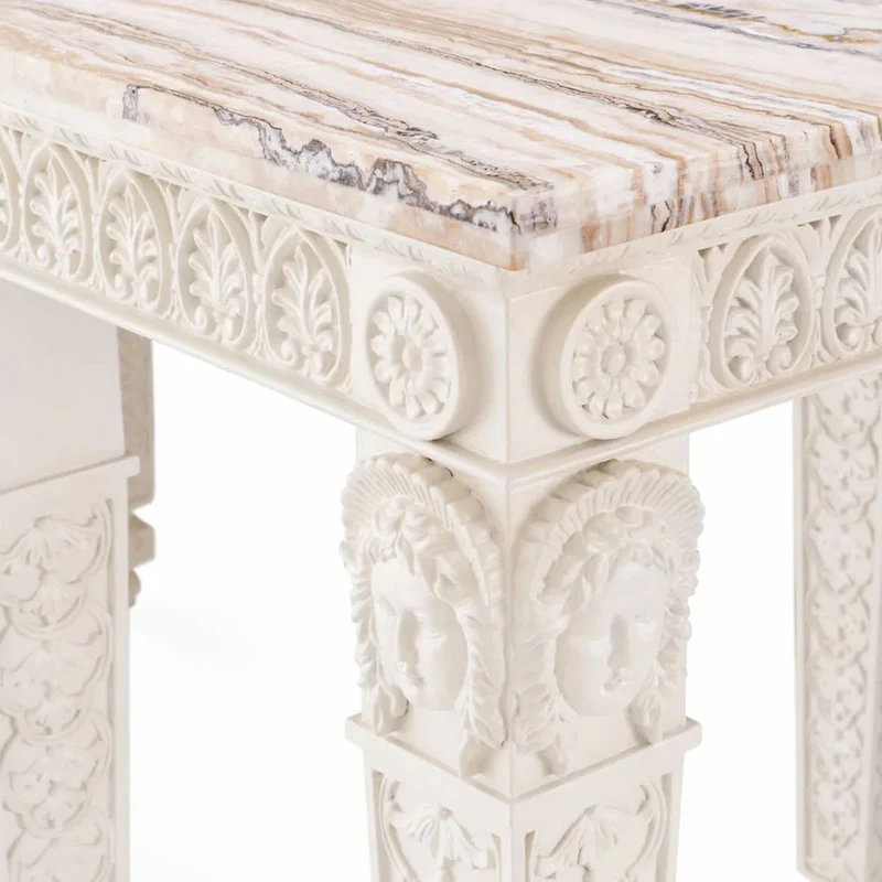 Casa Padrino Luxus Barock Mahagoni Konsole mit Marmorplatte Antik Weiß / Weiß 214 cm