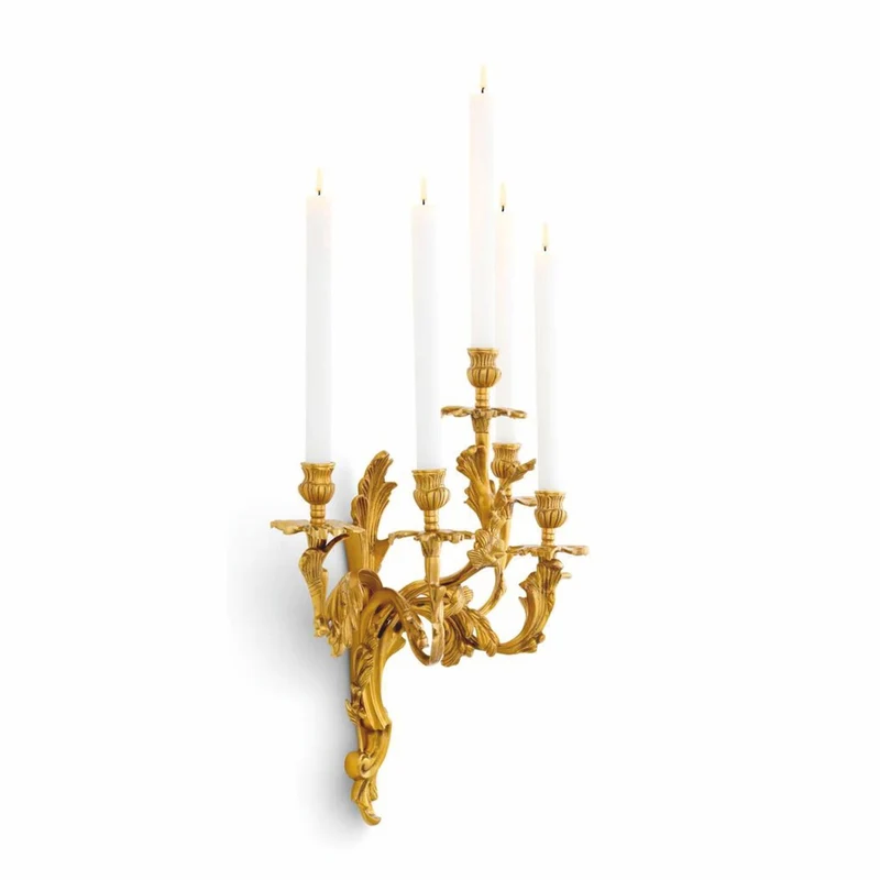 Casa Padrino Luxus Barock Wandkerzenhalter Antik Messing H. 55 cm - Barock Wanddeko