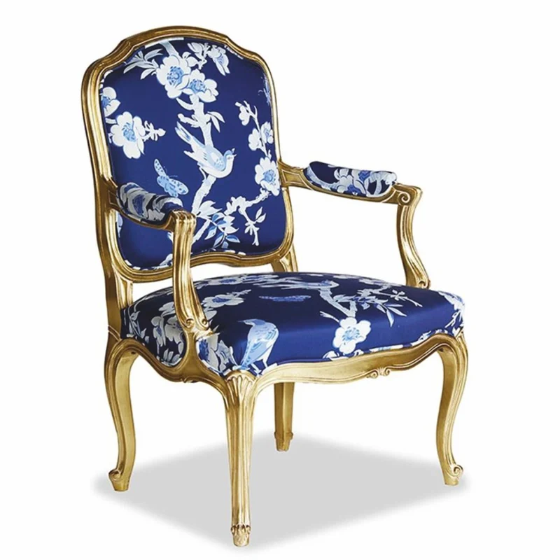 Casa Padrino Luxus Barock Hotel & Wohnzimmer Sessel Blau / Weiß / Gold - Made in Italy