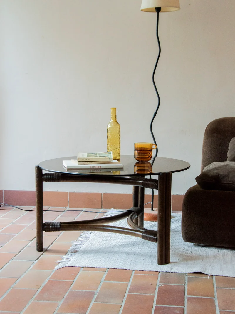 Léonie, la table basse en rotin et verre N°307
