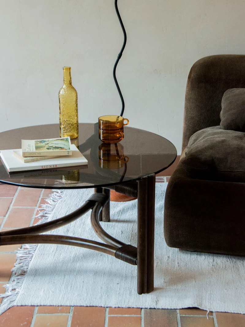 Léonie, la table basse en rotin et verre N°307