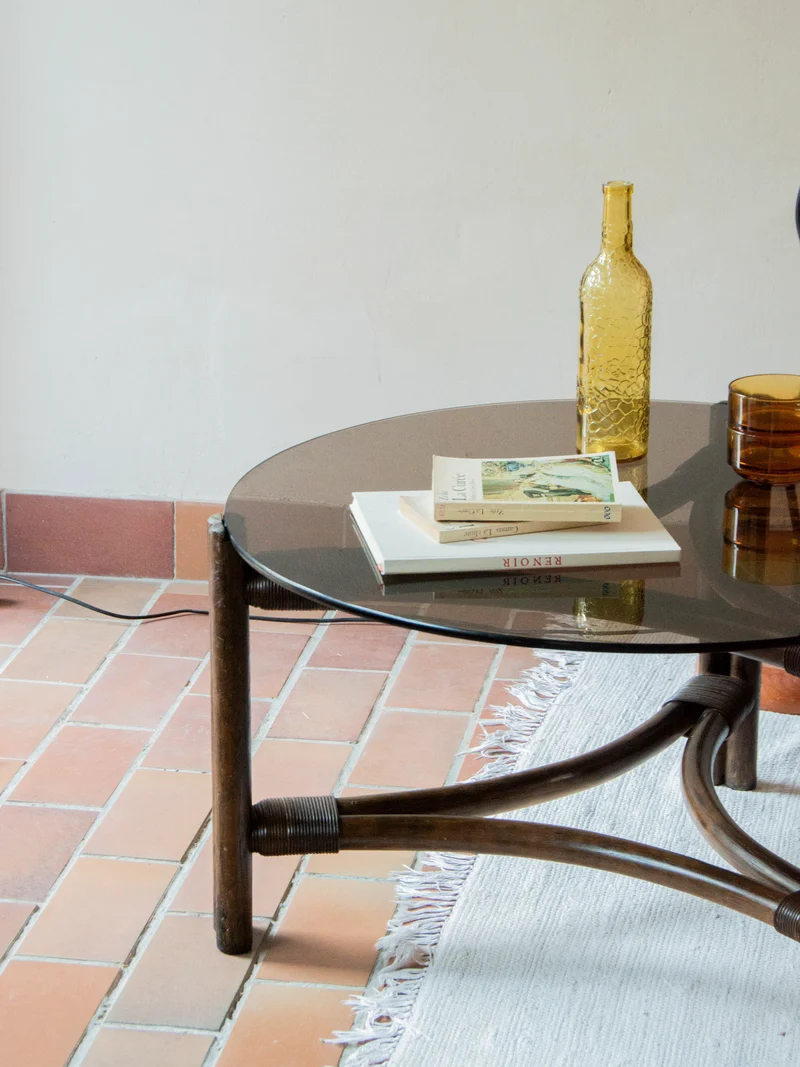 Léonie, la table basse en rotin et verre N°307