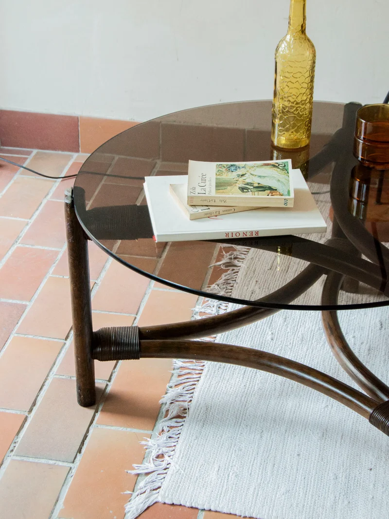 Léonie, la table basse en rotin et verre N°307