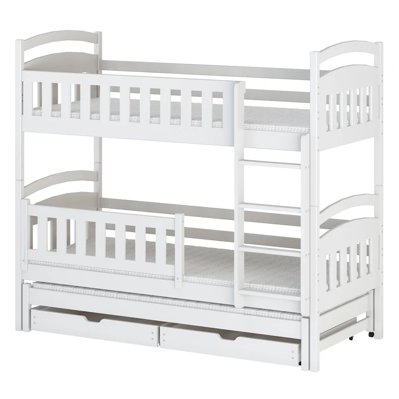 Lit superposé 90x200 sommier lit gigogne et tiroirs inclus Jules Blanc