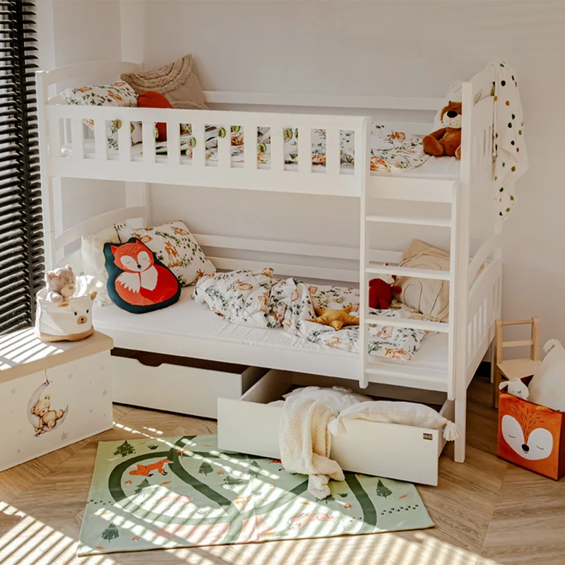 Lit superposé 90x200 sommier et tiroirs inclus Jules Blanc