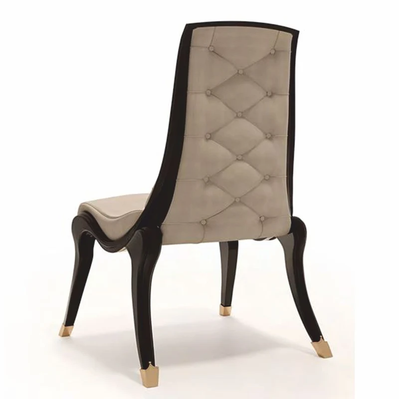 Casa Padrino Luxus Leder Esszimmer Stuhl Beige / Schwarz / Bronze - Made in Italy