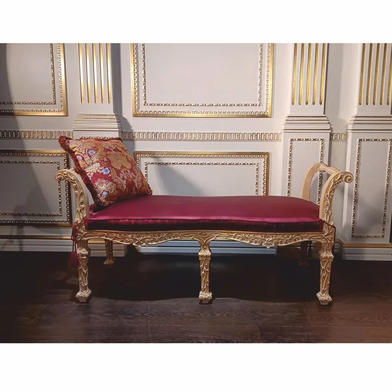 Casa Padrino Luxus Barock Sitzbank Bordeauxrot / Naturfarben 145 cm - Barock Möbel - Made in Italy