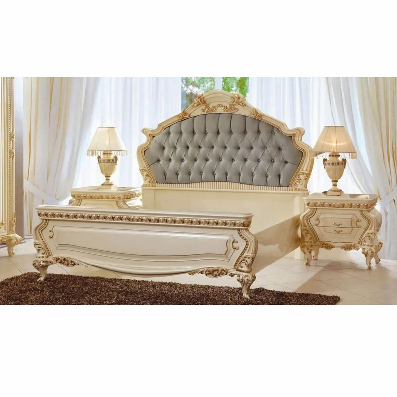 Casa Padrino Luxus Barock Nachtkommode mit 2 Schubladen Creme / Gold - Schlafzimmer Möbel