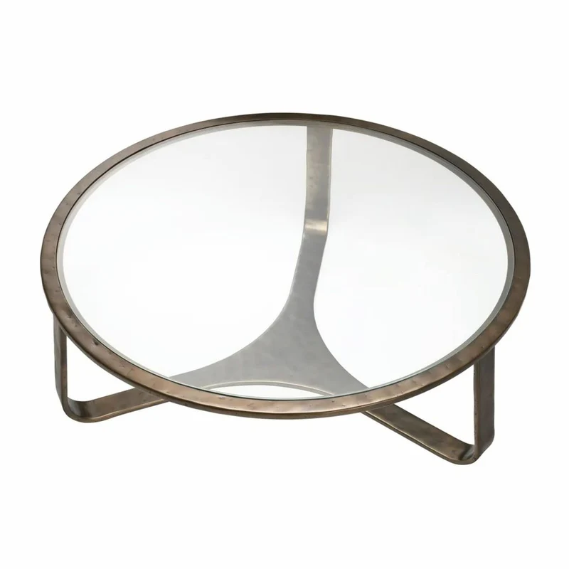 Casa Padrino Luxus Aluminium Couchtisch mit Glasplatte Bronze Ø 102 cm - Wohnzimmer Möbel