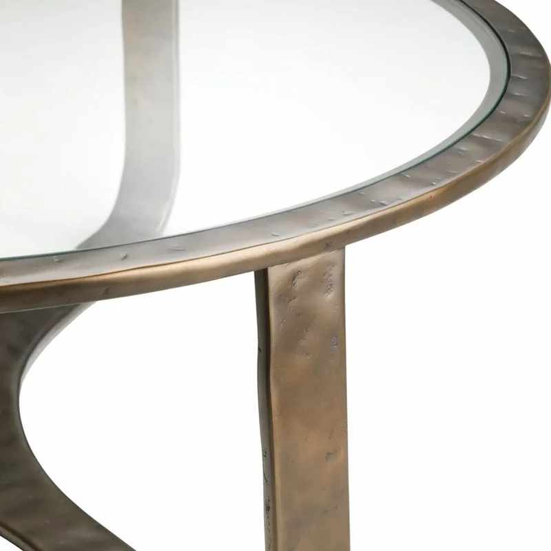 Casa Padrino Luxus Aluminium Couchtisch mit Glasplatte Bronze Ø 102 cm - Wohnzimmer Möbel