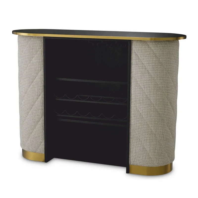 Casa Padrino Luxus Bar Theke mit Glasplatte Cremeweiß / Schwarz / Messing 140 cm - Bar Möbel