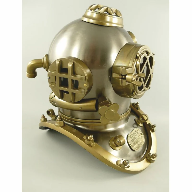 Casa Padrino Antik Stil Deko Taucherhelm Silber / Messing brüniert H. 47 cm