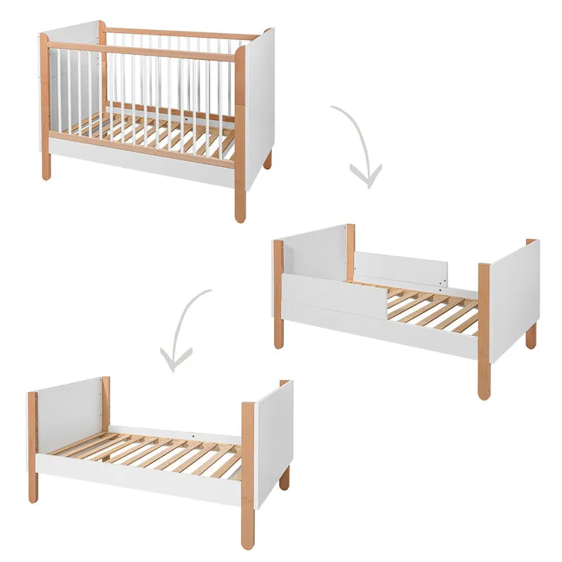 Lit bébé 60x10 et commode 2 portes Bellamy Laurie Blanc et bois