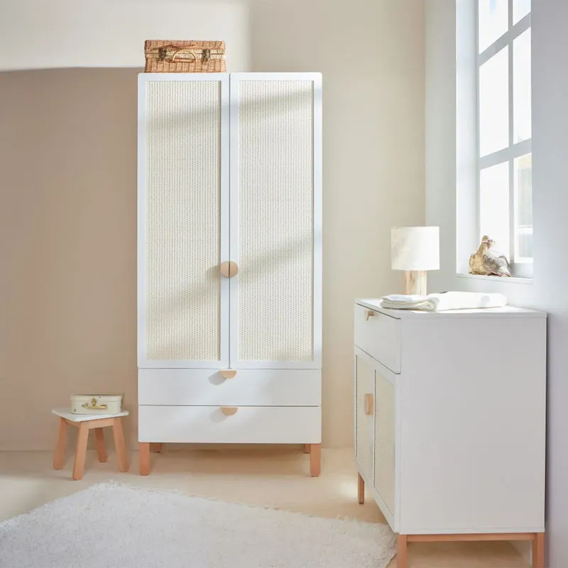 Armoire 2 portes 2 tiroirs Bellamy Laurie Blanc et bois