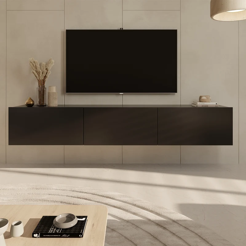 Meuble TV mural 3 portes 180 cm Idao Noir