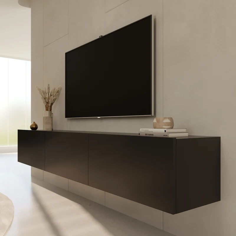Meuble TV mural 3 portes 180 cm Idao Noir