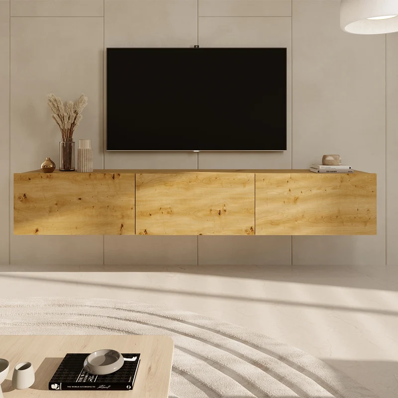 Meuble TV mural 3 portes 180 cm Idao Bois clair