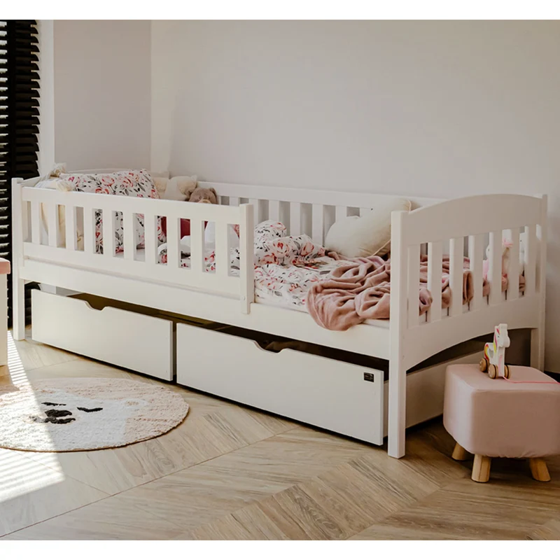 Lit 90x200 sommier et tiroirs inclus Samuel Blanc