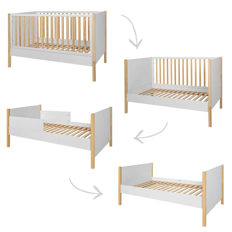 Lit évolutif 70x140 et commode 3 tiroirs Bellamy Juliette Blanc et bois